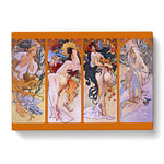 Alphonse Mucha The Four Seasons No.2 Classic Painting Canvas Wall Art Print Ready to Hang, Framed Picture for Living Room Bedroom Home Office Décor, 50x35 cm (20x14 Inch)