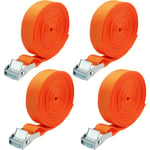 Lot de 4 Sangles de Serrage de 7 m avec Serrure à Serrage, Sangle d'Arrimage pour Voiture, Porte-Arrière, Moto, Vélo Charge, Maximale 250 kg Orange,