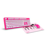 KROM Set keyboard, mouse and pad Barbie edition KANDY -NXKROMKANDYB- White LED Membrane, 6400 DPI optical sensor, Soft resistant rubber mousepad, English layout, pink colour, NXKROMKANDYBUS