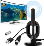 Antenne TV Intérieur et Extérieur Base Magnétique Forte avec Base Magnétique, Antenne TV Interieur HD Portable, Reception Longue Portée à 360°, Compatible avec TV 4K 1080P VHF HDTV Gratuites