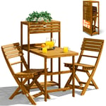 Casaria - Set de balcon 2 personnes 3pcs en bois d'acacia fsc® 94x61x117cm 1 table 2 chaises unité de rangement extérieur