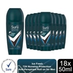 Sure Men Antiperspirant Deodorant Roll On 72H Nonstop Protection 50ml, 18 Pack