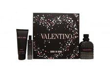 VALENTINO BORN IN ROMA UOMO GIFT SET 100ML EDT + 15ML EDT + 75ML SHOWER GEL. NEW