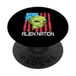 Funny Alien UFO USA Flag and Green Alien Head PopSockets Adhesive PopGrip