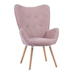 MEUBLE COSY Fauteuil Salon Scandinave Confortable Chaise de Chambre Canapé de Loisirs avec Assise Épais Accoudoirs Rembourés en Tissu Pieds Bois Massif, Rose