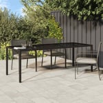 Garden Table Brown 250x100x75 cm Tempered Glass and Poly Rattan