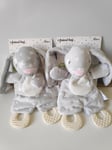 Doudou plat lapin gris blanc étoiles anneaux ZD Trading Action lot neuf