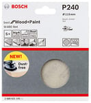 Bosch Accessories Ensemble de 5 Feuilles de ponçage M480 Idéal pour le Bois et la Peinture (Ø 115 mm, Grit P240, Accessoires pour Ponceuse Orbitale Aléatoire)