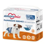 Amore Mio Lot de 36 Couches hygiéniques pour Chiens et Chats, Taille M, Ø 30-49 cm, Culottes pour Chiens jetables, Anti-odeurs, Fermeture adhésive réglable, 3 Paquets de 12 Couches