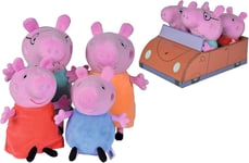 Peppa Pig Set 4 Plush 20cm Family with Car Peppa George Mom Dad Pig Simba