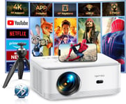 Vidéoprojecteur¿Android Tv & Auto Keystone¿, 25000 Lumens Wifi Bluetooth Video Projecteur 4K Supporté, 1080P Full Hd Rétroprojecteur Portable, Focus Électrique, 50% Zoom (Avec Trépied)