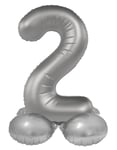 Folat Aluminium Argent avec base Chiffre 2-Moonlight Silver-Satin Gloss-41 cm-Ballon de décoration de fête d'enfants, anniversaires, pas besoin d'hélium, 10592