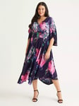 Scarlett & Jo Pink Velvet Kimono Hanky Hem Dress, Navy Pink