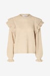 Selected FEMME - Tröja slfLulu LS Knit Shoulder Frills O-n - Beige