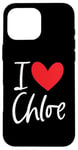 Coque pour iPhone 16 Pro Max Cœur personnalisé avec inscription « I Love Chloe »