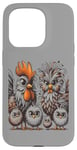 Coque pour iPhone 15 Pro Art de poulet amusant coloré d'Eagerlys, Crazy Chicken Family