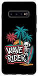 Coque pour Galaxy S10+ Vintage Retro Squelette Wave Rider Surfeur Plage Été