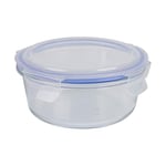 axentia Boîte Alimentaire, Boîte de Conservation en Verre Borosilicaté avec Couvercle en Plastique env. 600 ML, Ø env. 15 cm, Hauteur env. 7 cm, Transparent/Bleu