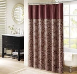 Madison Park Aubrey Design Stripe Top Modern Shower Curtain, Jacquard Traditional Shower Curtains for Bathroom, 72 X 72, Burgundy