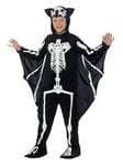 Smiffys Bat Skeleton Costume, Black & White with Hooded Bodysuit & Attached Wings, Halloween Child Fancy Dress, Bat Dress Up Costumes