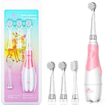 Baby Toothbrush Electric Toddler Toothbrush 0-2-3 Years Old Kids Electric Toothbrush with LED Light 2 Minutes Timer Battery Operated Sonic Technology for Infant 6 Months and Up (Pink)