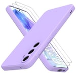 THIYUFUNS Coque pour Samsung Galaxy A55 5G avec 2 Verre trempé,Silicone Liquide Coque Galaxy A55 Housse Étui de Protection Galaxy A55 Microfibre Anti-Rayures Coque Galaxy A55 5g (6.6") - Violet