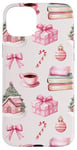 iPhone 15 Plus Cute Preppy Pink Christmas Book Lover Coffee Bow Bookish Case