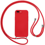 Vauki Coque pour iPhone 8 Plus/iPhone 7 Plus avec Cordon, Etui avec Collier - Tour de Cou Lanière en Corde - Silicone Housse avec Réglable Chaine pour iPhone 8 Plus, Bandouliere - Rouge