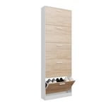 CASABEL Meuble de Rangement à Chaussure 15 Paires - Grande Capacité pour Entrée - L60xP17xH180 cm - Portes Bois Clair Cadre Blanc