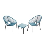 Set De 2 Fauteuils + Table Basse Bleu Acapulco