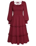 Belle Poque Robe longue médiévale à manches longues et taille haute pour femme, bordeaux, L