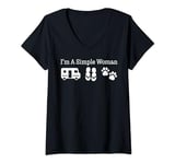 Womens I'm A Simple Woman: Camper Flip Flops Dog Paw - Gift V-Neck T-Shirt