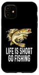 Coque pour iPhone 11 Drôle de doré jaune Life Is Short Go Fishing Saying Jumping Fish