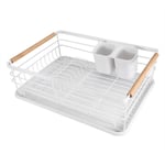 Kitchen Dish Rack Drainer with Drip Tray and Cutlery Holder Anti Rust White UK