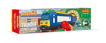 Hornby R9314 Playtrains 'Thunder' Express Goods Remote Controlled Battery Train - Trains for Kids Toy Train Sets for Ages 3+, Childrens Model Trains, Includes: 'Thunder' Playtrain & One Closed Wagon