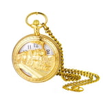 JewelryWe Montre Gousset Homme Rétro: Montre de Poche à Quartz Vintage Alliage avec Décor de Train Index Chiffres Arabes - Collier Pendentif Montre Fantaisie Cadeau Anniversaire Fête des Pères