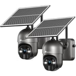 Lot de 2 Caméra Surveillance WiFi Extérieure avec Panneau Solaire Caméra S20 4MP sans Fil sur Batterie Rechargeable Détection Humaine pir Noir