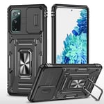 vumebao Coque pour Samsung S21 FE avec, Support 360° Rotatif Full Protection de la Caméra en PC Dur Anti-Chut Renforcée Armor Heavy Duty Antichoc Bumper Etui pour Samsung S21 FE Noir