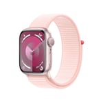 Apple Watch Series 9 [GPS 41mm] Smartwatch with Pink Aluminum Case with Light Pink Sport Loop One Size. Fitness Tracker, Blood Oxygen & ECG Apps, Always-On Retina Display, Water Resistant