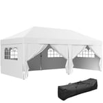 Outsunny Tonnelle de Jardin Exterieur tonnelle Pliante 3 x 6 m Pop-up avec 6 parois latérales, Trous de Drainage, Sac de Transport Inclus, Barnum Pliant pour Camping Festival Mariage, Blanc