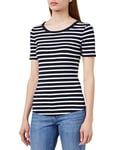 Tommy Hilfiger Women Slim 5X2 Rib Short-Sleeve T-Shirt Slim Fit, Multicolor (Brenton Stripes/White/Desert Sky), L