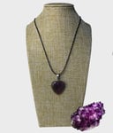 Collier pendentif Coeur Améthyste    - Natural  stone bead necklace heart