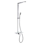 Colonne de douche moderne combinée thermostatique acier inox + tablette verre, 120x50cm, NT7385 Chrome, Sans pomme de douche