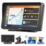 Alxum Wireless Carplay Portable Car Player 7 inch Android Car Display Screen with Navigation Backup Camera Mirror Link,AUX/FM,Voice Control Car Media player for All Cars