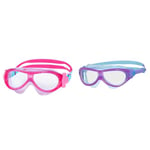 Zoggs Kids' Phantom Mask with UV Protection And Anti-fog Swimming Goggles, Pink/Purple/Aqua & Phantom Junior Swimming Goggles, UV Protection Swim Goggles