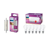 Philips ampoule LED Crayon R7S 120W Blanc Neutre Compatible Variateur, Verre, 1 Unité (Lot de 1) & ampoule LED Standard E27 60W Blanc Chaud Dépolie, 6 Unité (Lot de 1)