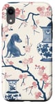 Coque pour iPhone XR Preppy Bocal en toile Chinoiserie Motif chiens et gingembre Rose et bleu