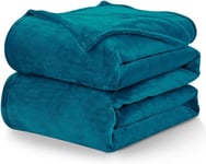 WAVVE Plaid Polaire Flanelle en Microfibre, Jeté de Canapé 130x150 Bleu Canard, Couverture lit 1 Personne, Plaid Fourrure Petit Chaud et Doux en Peluche, Turquoise 150x130