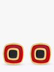 Susan Caplan Pre-Loved Rediscovered Collection Gold Plated Enamel Square Clip-On Earrings, Black/Red