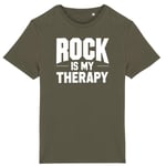 T Shirt "Rock Is My Therapy" - Pour Homme - Confectionné En France - Coton 100% Bio - Cadeau Rock Original Rigolo